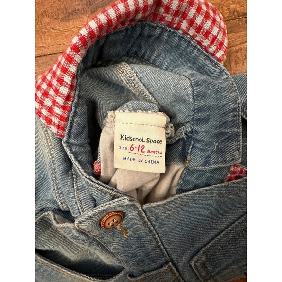 Baby Overalls Red Plaid Ripped Jeans Jumpsuit Size 6-12 Months - Picture 3 of 3